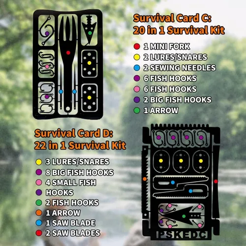 Miniatura 3 de PSKOOK Juego de 12 piezas de multiherramienta de supervivencia del tamaño de una tarjeta, herramienta de emergencia para acampar, kit EDC en tu Negro