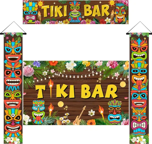 Miniatura 8 de Luau - Cartel para puerta de tótem Tiki, 3 piezas, pancarta de Tiki para porche, cubierta hawaiana para Aloha Hawaii, Moana tropical, cumpleaños
