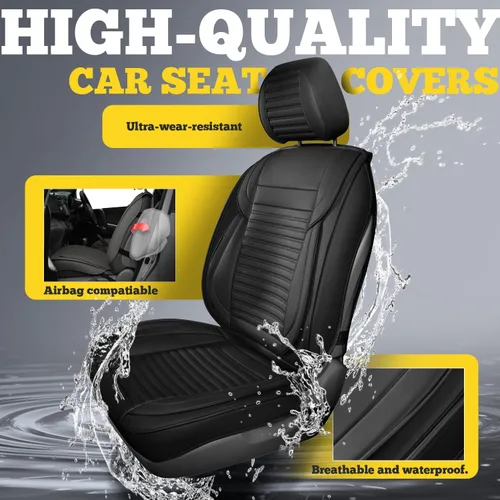 Miniatura 6 de LINGVIDO Fundas para asientos de automóvil, transpirables e impermeables, fundas para asientos automotrices de cuero sintético para autos, SUV, Negro