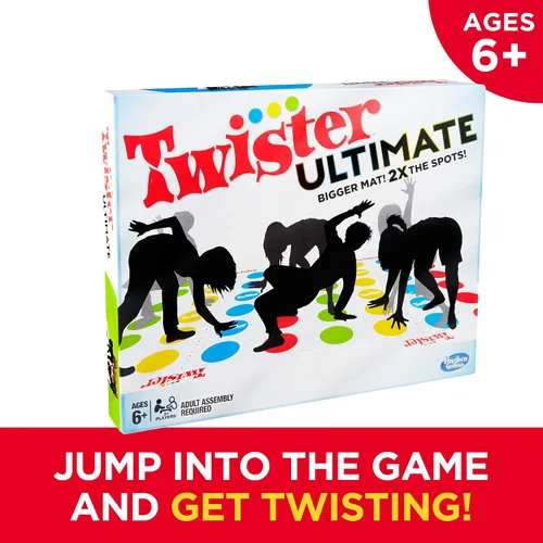 Miniatura 11 de Hasbro Gaming Twister Ultimate: Tapete más grande, más puntos de colores, juego familiar de fiesta para niños de 6+ años; compatible con Alexa