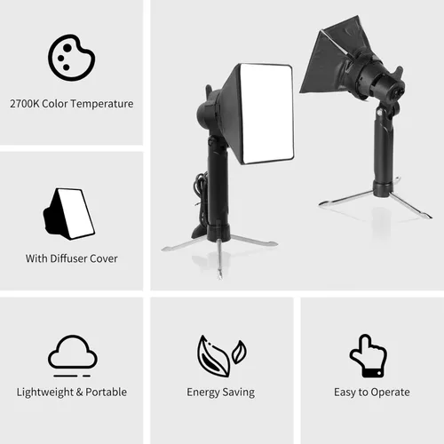Miniatura 4 de Meking Mini kit de iluminación para fotografía Softbox, lámpara LED de mesa de 2700 K, sistema de iluminación cálida continua para pequeños luz