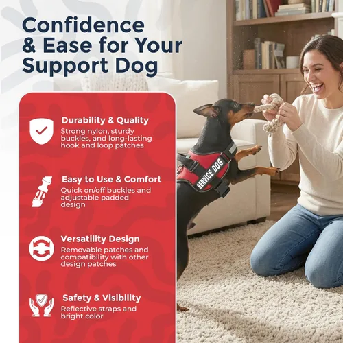 Miniatura 8 de Arnés Industrial Puppy para perros con correas y asa, y chaleco con parche reflectante, en un cómodo diseño de malla, Bright Red 2-Rojo Brillante