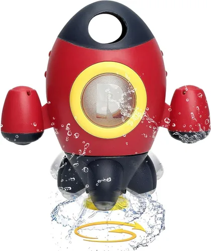Juguetes de baño para bebés, juguetes de bañera con forma de cohete espacial para niños pequeños, juguetes de agua con fuente giratoria, juguetes de