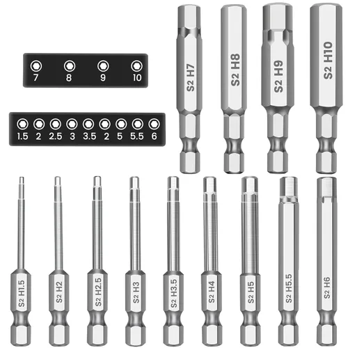 Miniatura 9 de MulWark Robertson - Juego de brocas cuadradas Allen para taladro de 10 piezas, juego de puntas de destornillador, 2.3" de largo, diámetro de 1/4