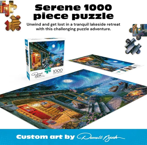 Miniatura 3 de Buffalo Games - Darrell Bush - Moonlight Lodge - Rompecabezas de 1000 piezas, azul