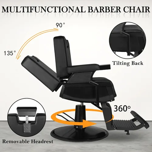 Miniatura 2 de Reclining Barber Chair for Barbershop, Professional Barber Salon Chair for Hair Stylist, 360 Swivel Styling Chair with Adjustable Headrest &