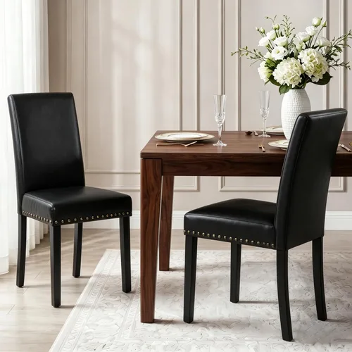 LSSBOUGHT Juego de 2 sillas de comedor, modernas sillas de comedor, silla de cocina tapizada de piel sintética con clavos de cobre vintage para