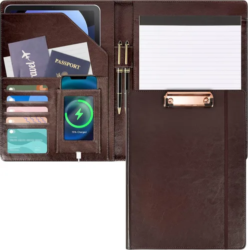 Miniatura 10 de Ospelelf Portapapeles de almacenamiento rosa para mujer, folio con bloc de notas, carpeta de cuero para profesores Elemento en polvo