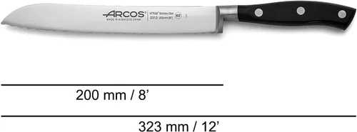 Miniatura 3 de Arcos Cuchillo Pan de Acero Inoxidable Nitrum de 8 Pulgadas y Hoja de 7.874 in. Obtenga una gran variedad de cortes para su comida Cuchillo ideal