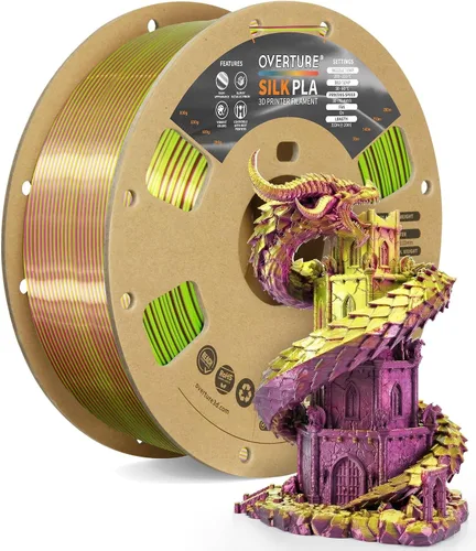 Miniatura 12 de OVERTURE - Paquete de filamento de seda PLA, sin obstrucciones, brillante, filamento metálico brillante para impresora 3D, carrete de 1 kg * 4