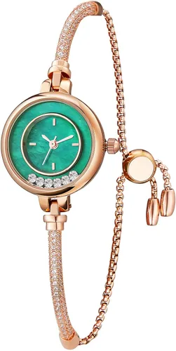 Miniatura 18 de TIME100 Reloj de pulsera para mujer, de cuarzo, con esfera verde, bisel con cristales en el movimiento, correa de pulsera con diamantes, resistente