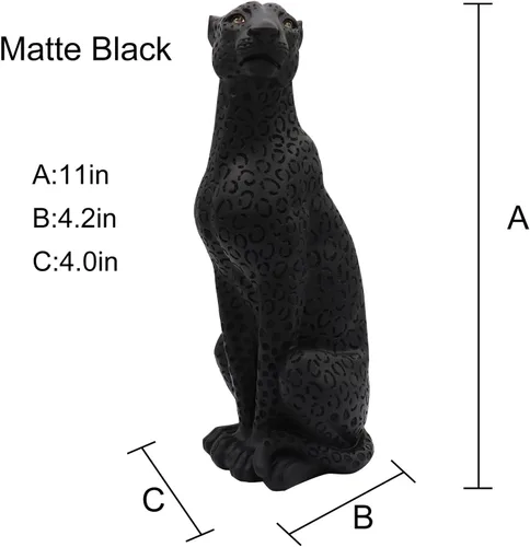 Miniatura 3 de Estatua de guepardo Pantera Negra Estatua de leopardo negro de 11 pulgadas de alto, resina moderna, escultura de animales, decoración de mesa