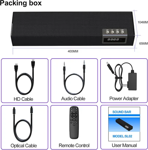 Miniatura 5 de Barra de sonido de 50 W para Smart TV, barra de sonido de 2.0 canales con conexión Bluetooth 5.4/ARC/Opt/AUX, barra de sonido para TV con 2