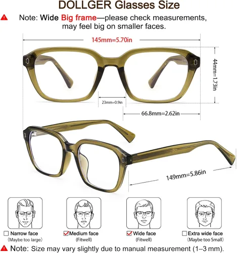 Miniatura 7 de Dollger Blue Light Glasses Men Vintage Thick-Framed Rectangle Non-Prescription, For Computer,Gaming, Phone Use