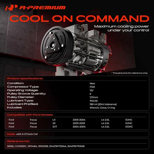 Miniatura 2 de A-Premium Compresor de aire acondicionado AC con embrague compatible con Ford Focus 2003 2004 L4 2.0L