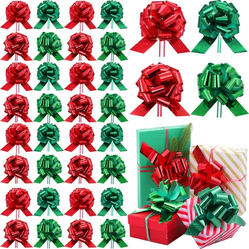 Miniatura 8 de Poen 30 Lazos de Tirar de Navidad para Envolver Regalos de 5 Pulgadas Lazos de Tirar Grandes de Cinta para Bolsa de Regalo de Vacaciones Caja Cesta