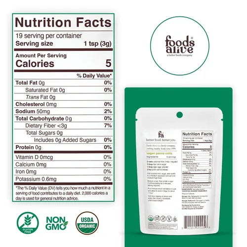 Miniatura 2 de Foods Alive Polvo de Agar Agar Orgánico 2 oz Gelatina a Base de Plantas Gelatina Kosher Vegano Sin Gluten