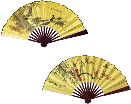 Fox Baby Abanico de mano plegable, 13 pulgadas de tela de bambú grandes ventiladores de mano con pintura tradicional china para decoraciones,