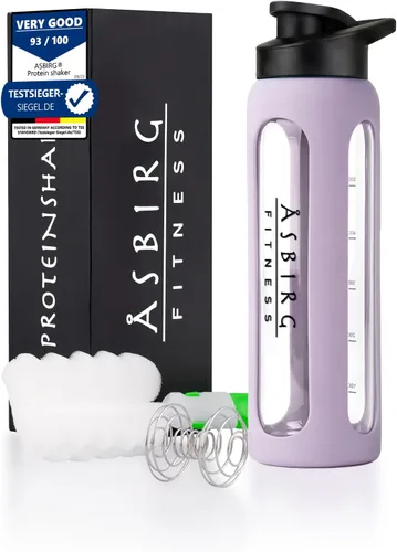 Miniatura 10 de Fitness - Botella mezcladora de proteínas de vidrio de 24 onzas, sin BPA, tapa a prueba de fugas, bola mezcladora de acero inoxidable y funda