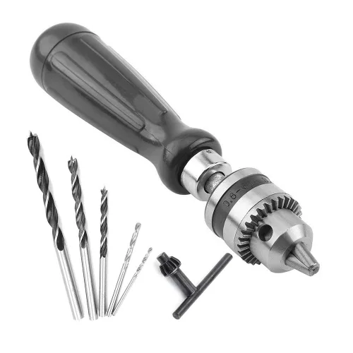 Juego de brocas manuales 7 en 1 con llave de portabrocas y 5 brocas giratorias para madera, joyas, trabajo manual delicado, montaje electrónico y