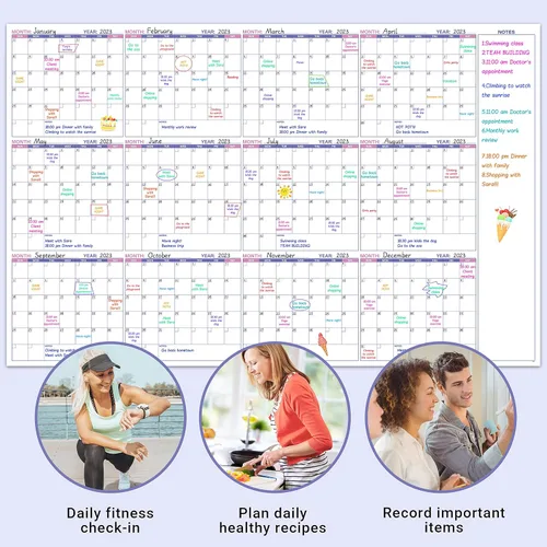 Miniatura 8 de Calendario grande de pared para borrar en seco – Calendario de pared anual sin fecha, 37" x 58", Calendario de pared laminado borrable
