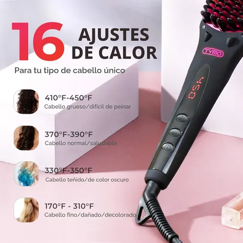 Miniatura 4 de TYMO Cepillo alisador de cabello iónico, alisador de cabello de un solo paso para mujeres, cepillo alisador con iones negativos, 16 ajustes
