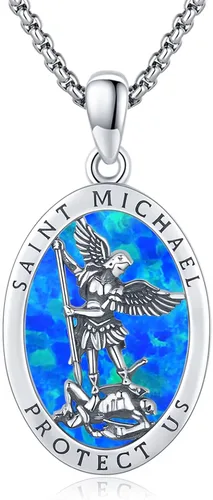 Collar con colgante de San MiguelSan CristóperSan SebastiánGuadalupeÁngel de la GuardaSanta MuerteJudeJoseph para hombres y mujeres, plata de ley