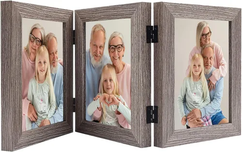 Miniatura 34 de Frametory, 3 Marcos de Fotos 4x6 Marcos de Fotos Trípticos Collage - Cristal Real - Triple Plegable (Gris, 1 Paquete)