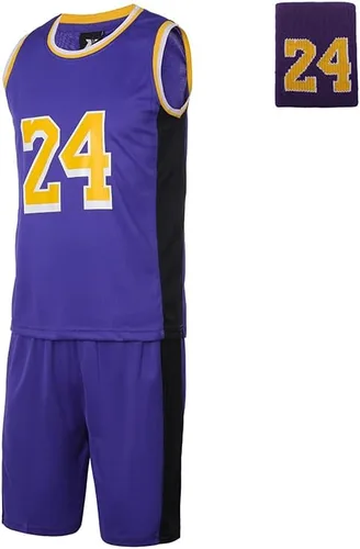 #24 - Camiseta de baloncesto sin mangas y pantalones cortos deportivos con muñequeras para fanáticos, niños, jóvenes