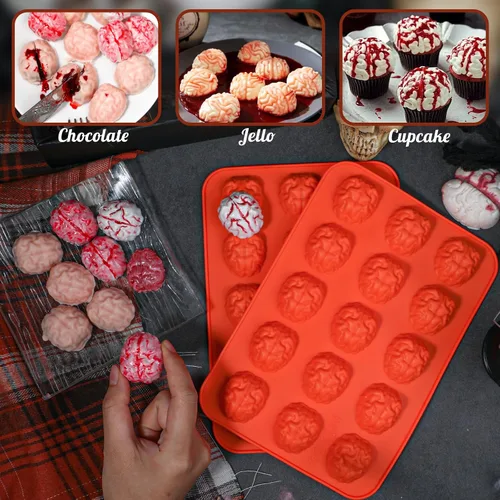 Miniatura 2 de Webake Brain - Molde de chocolate para Halloween, tamaño bocado, 15 cavidades para Halloween, chocolate, dulces, gelatina, cupcake, golosinas