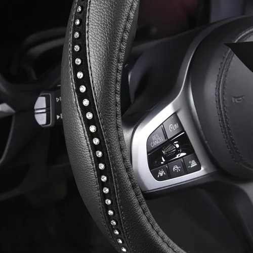 Miniatura 4 de Cobertor de volante Autoyouth resistente, antideslizante, grueso, elegante, de agarre excelente, no tóxico, tamaño estándar 15 pulgadas, Negro