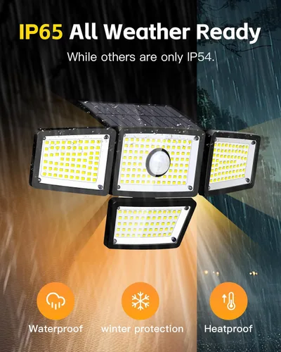 Miniatura 4 de Lámpara Solar con Sensor de 4 Cabezales, Luces Exteriores con Sensor de Movimiento 3000LM, 283 LED, 6500 K, Sensor de Movimiento, IP65 Impermeable