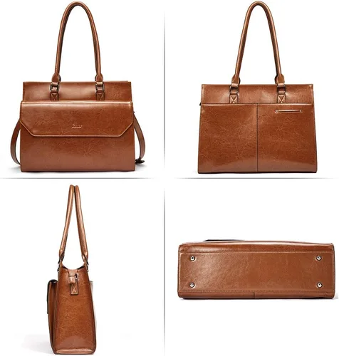 Miniatura 6 de CLUCI Maletín de negocios de cuero de 15.6 pulgadas para mujeres con 2 compartimentos con cremallera bolsa para portátil Oil Wax Leather, Business