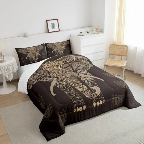 Miniatura 4 de Feelyou Juego de edredón con estampado de elefante étnico para niñas y niños, edredón de elefante, estilo bohemio exótico, juego de ropa de cama