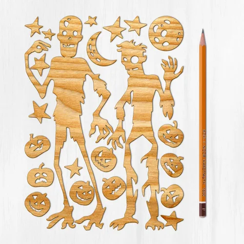 Miniatura 23 de Ajoure Fine Lasercut Embelishments # Lindas calabazas y árboles espeluznantes Halloween Vintage chapa madera contrachapada silueta para manualidades