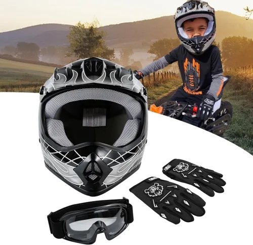 Miniatura 7 de SLMOTO Casco de motocross para niños y jóvenes, casco de motocicleta todoterreno para motocross, ATV aprobado por DOT, casco de calavera negra, Azul