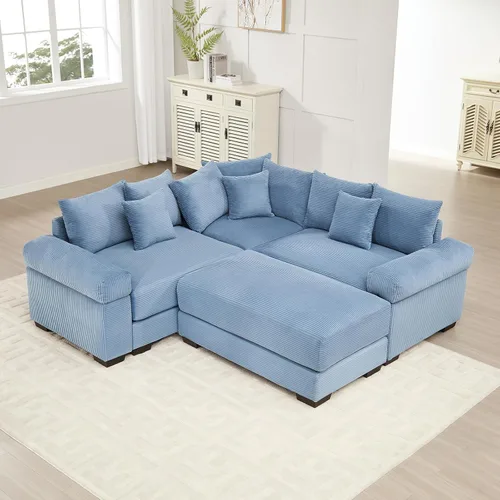 Miniatura 29 de Sofá modular de gran tamaño de 117.3 pulgadas, sofás modulares grandes de pana para sala de estar, sofás de 3 plazas, moderno juego de sofá de Blanco