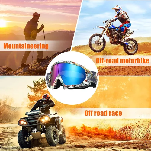 Miniatura 7 de 2 piezas de gafas para ATV para adultos, gafas antiniebla para moto de tierra, gafas de motocross para motocicleta y esquí para hombres y mujeres