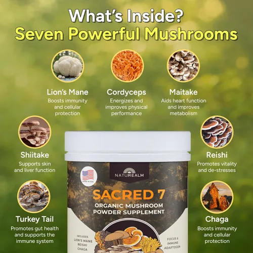 Miniatura 3 de Extracto de 7 Champiñones Sagrados Orgánicos en Polvo fabricado con Champiñones Whole, Reishi, Maitake, Cordyceps, Shiitake hongos, Lion Mane