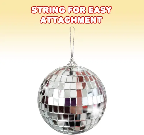 Miniatura 4 de ArtCreativity Bola de discoteca de espejo de 4 pulgadas, bola de discoteca plateada con cuerda para colgar para fiestas, cumpleaños y bodas