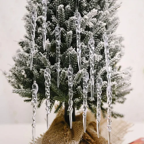 Miniatura 4 de 24 unidades de carámbanos colgantes de plástico con gota para árbol de Navidad, decoraciones de boda y fiesta (transparencia)