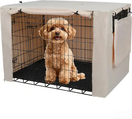Miniatura 15 de Deblue Cubierta para Jaula de Perro Interior Gris, Cubiertas de Jaula para Mascotas de Poliéster con Privacidad Ajuste Universal para Jaula