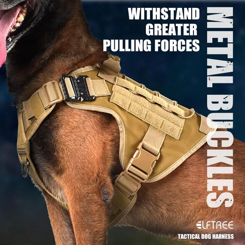 Miniatura 3 de Arnés táctico para perro, 2 hebillas de metal, arnés reflectante militar para perro con soporte oculto para Airtag y asa, chaleco ajustable