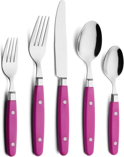 Miniatura 20 de Set de cubiertos Annova, juego retro/remachado de vajilla de acero inoxidable colorida para mesa y cocina, incluye cuchillos de cena, tenedores