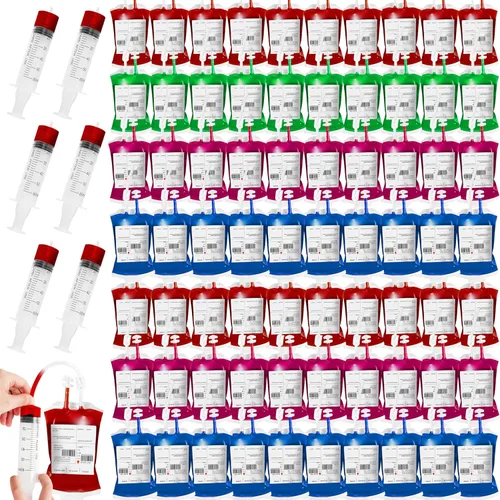 Miniatura 8 de Paquete de 80 bolsas de sangre de Halloween IV para bebidas, contenedor de energía reutilizable, bolsa de jugo para Halloween, zombi, enfermera