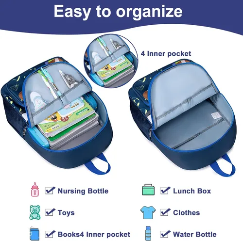 Miniatura 6 de BTOOP Mochila escolar para niños, mochila escolar para preescolar y jardín de infantes con unicornio con clip para el pecho, Sportball-azul marino