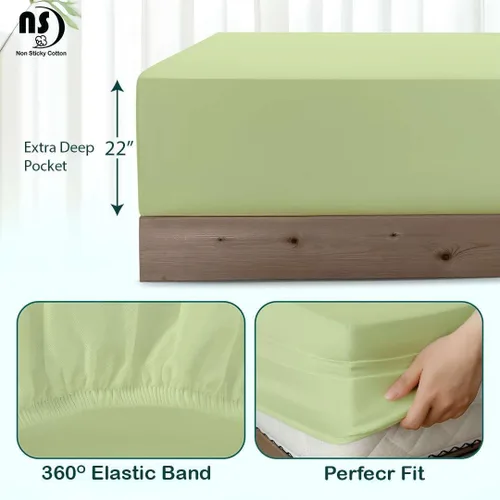 Miniatura 4 de NON Sticky cotton Juego Premium de Sábanas Bajeras de Algodón Egipcio de 4 Piezas Tamaño Queen, Sábanas de Cama de Calidad Hotelera Suaves y Salvia