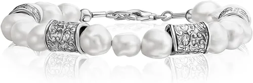 Pulsera de plata de ley 925 con perlas cultivadas de agua dulce, aspecto vintage, hipoalergénica, sin níquel ni plomo, colección de diseño artesanal