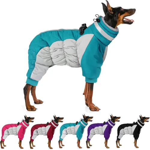 Miniatura 10 de MIGOHI Abrigo de cuerpo completo para perro - Abrigo de invierno reflectante para perros pequeños con arnés, chaqueta de cuello tortuga de forro
