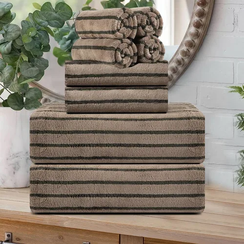 Miniatura 43 de Juego de 8 toallas de baño grandes a rayas estilo cabana color verde militar - Sábana de baño extragrande - 2 toallas de baño, 2 toallas de mano, 4